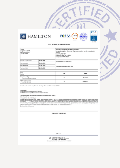 Tredjeparts laboratorieanalyse for Magnesium 1-A-Day Mix